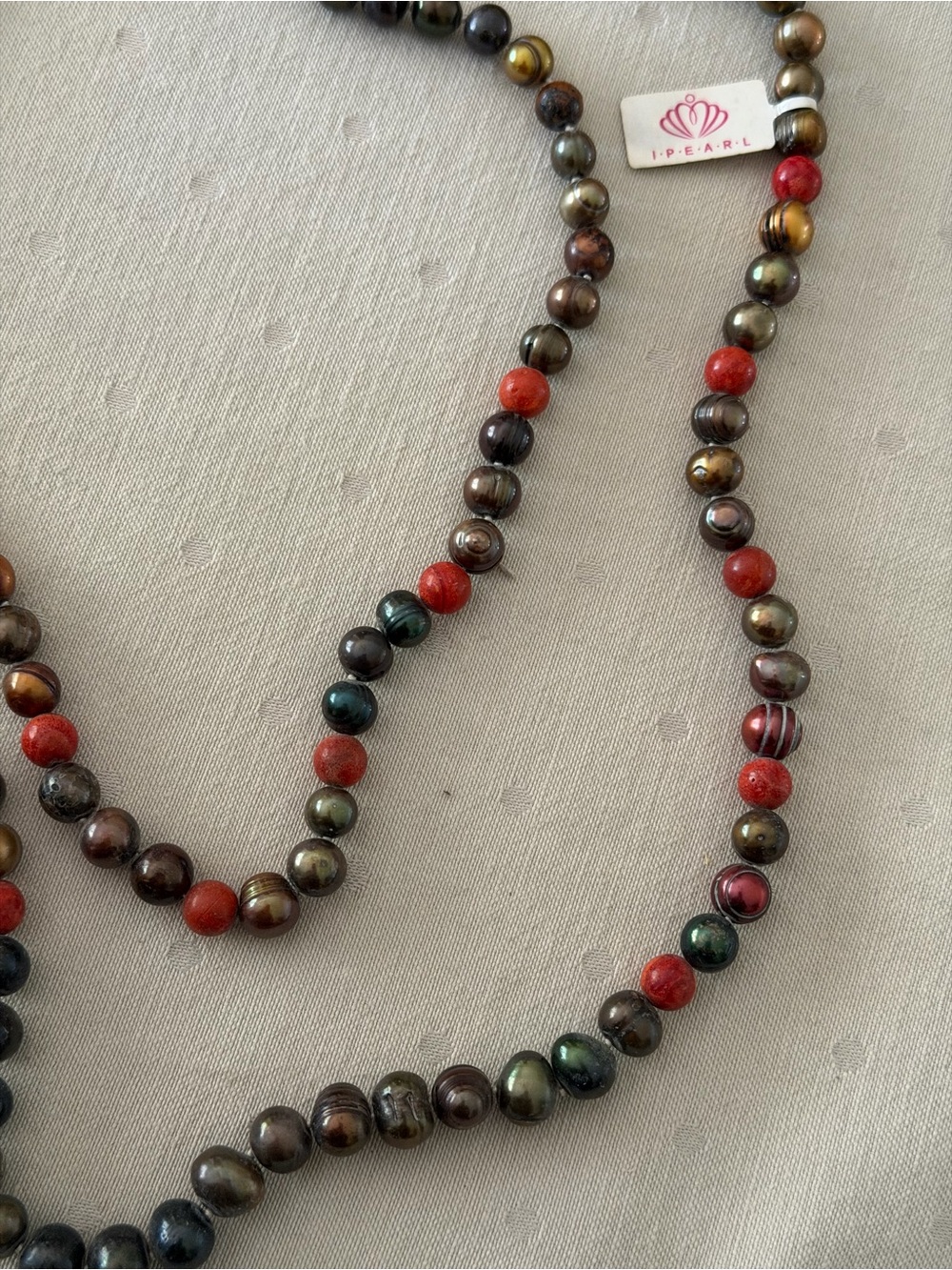 IPEARL Freshwater Pearl & Coral Bead Necklace | Double Strand Statement Jewelry - Picture 4 of 5